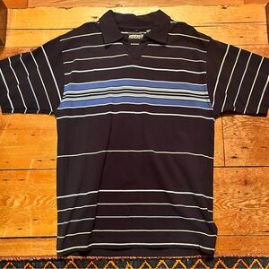 Point Zero Men's Polo Shirt - Black with Blue Stripes